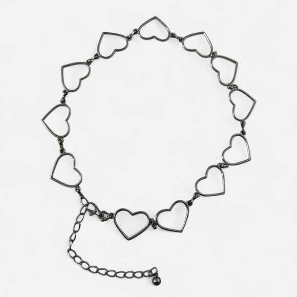 Accessories - Vintage 90's metal Silver heart chain belt with bell